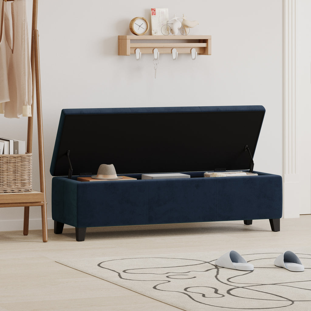 Indoor Dark Blue Storage Ottoman Bench - 51.25''L Upholstered Entryway Bench with Hidden Storage, 300lbs Weight Capacity for Living Room, Bedroom & Hallway - Grand Goldman Shop