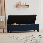 Indoor Dark Blue Storage Ottoman Bench - 51.25''L Upholstered Entryway Bench with Hidden Storage, 300lbs Weight Capacity for Living Room, Bedroom & Hallway - Grand Goldman Shop