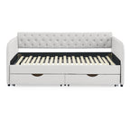 Linen Beige Twin Size Upholstered Daybed with Trundle and Storage Drawers, Flat Arms with Pocket, Extendable for Bedroom or Living Room - Grand Goldman Shop