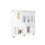 Two-door Glass Display Cabinet 2 Shelves with Door, Floor Standing Curio Bookshelf for Living Room Bedroom Office, 33.35'*31.