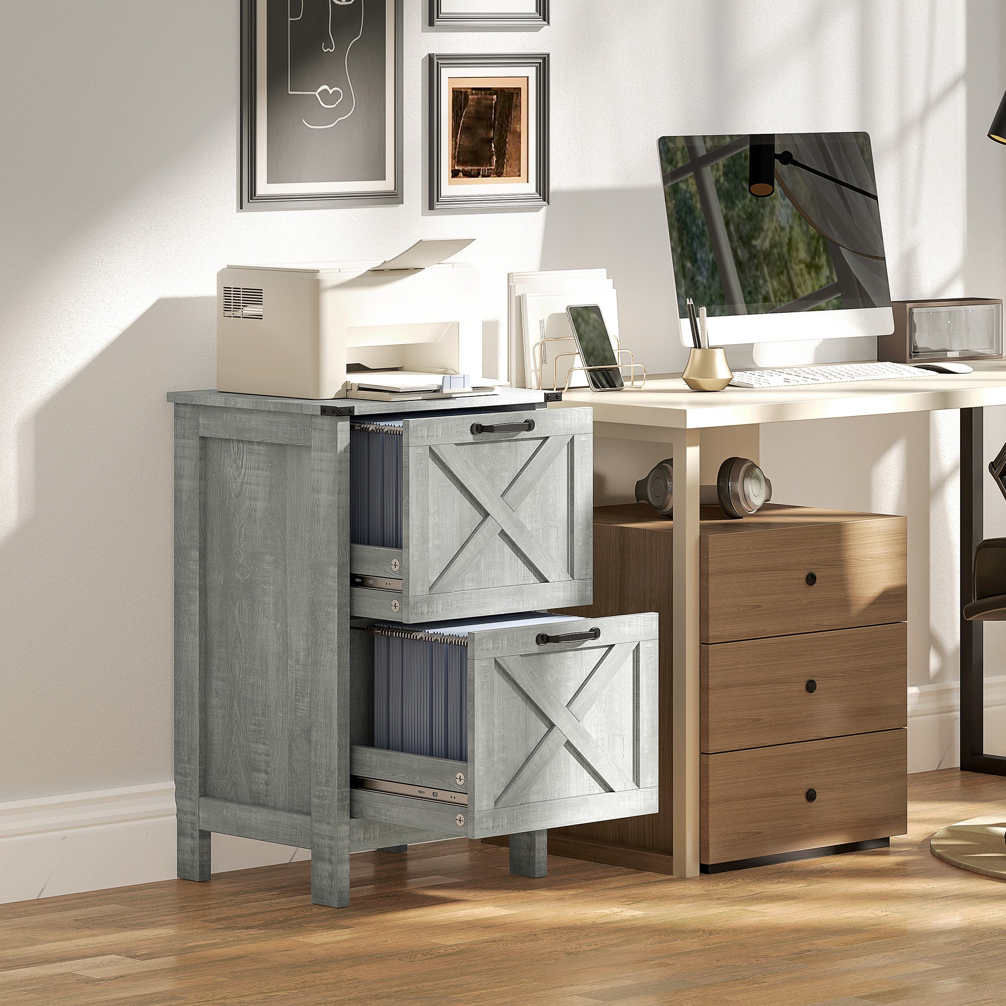 File Cabinet with 2 Drawers, Rustic Farmhouse Office Storage Cabinet,Light Gray | Premium Home Decor - Grand Goldman