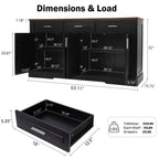 Black Fluted Sideboard Buffet Cabinet with 4 Doors and 3 Drawers, Modern Wood Kitchen Storage Console Table for Living Room Dining Room Entryway, 63' - Grand Goldman Shop