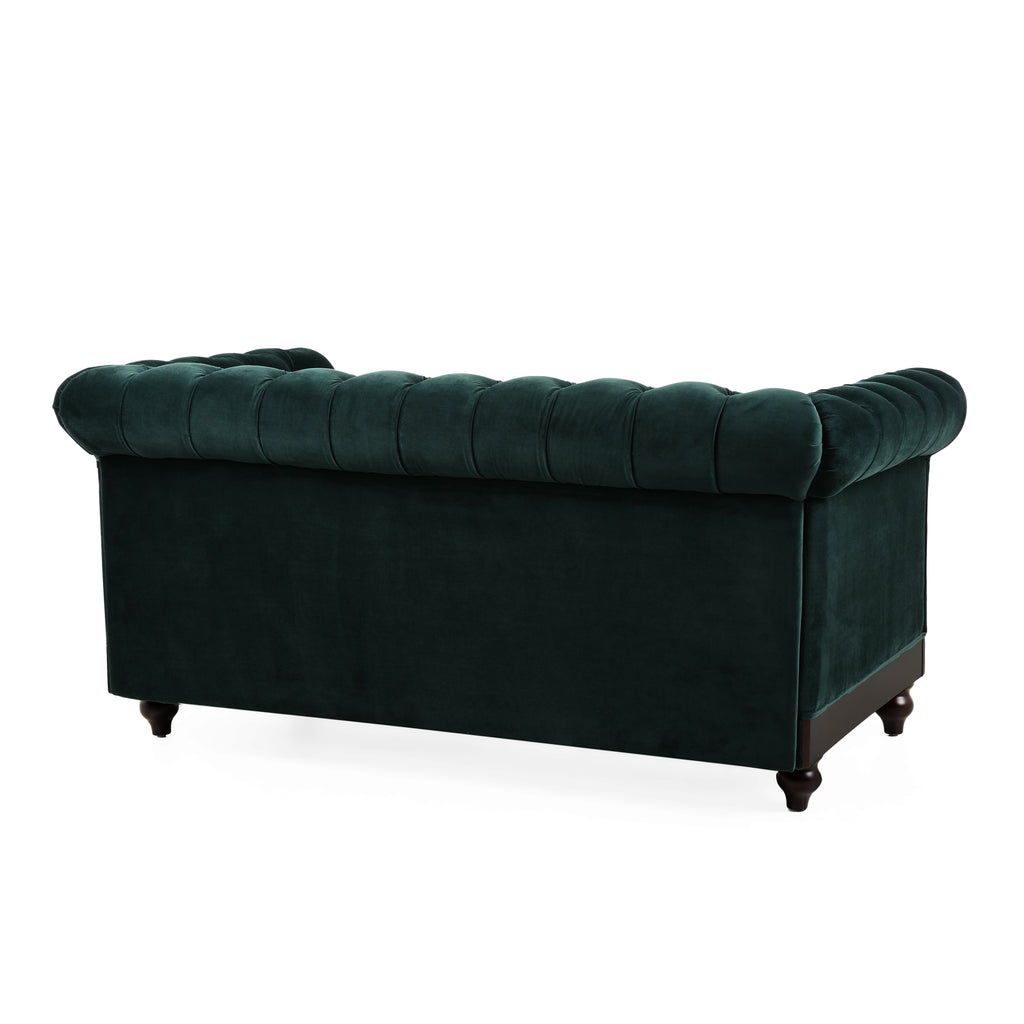 VIVALUX Chesterfield Velvet Loveseat Sofa 2-Person Rolled Arm Upholstered Couch Forest Green 59.44' - Grand Goldman Shop
