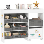 Qaba Toy Storage Organizer with 6 Shelves and 11 Fabric Bins, Moveable Cabinet and 3 Stickers, Toy Organizer for Nursery, Pla