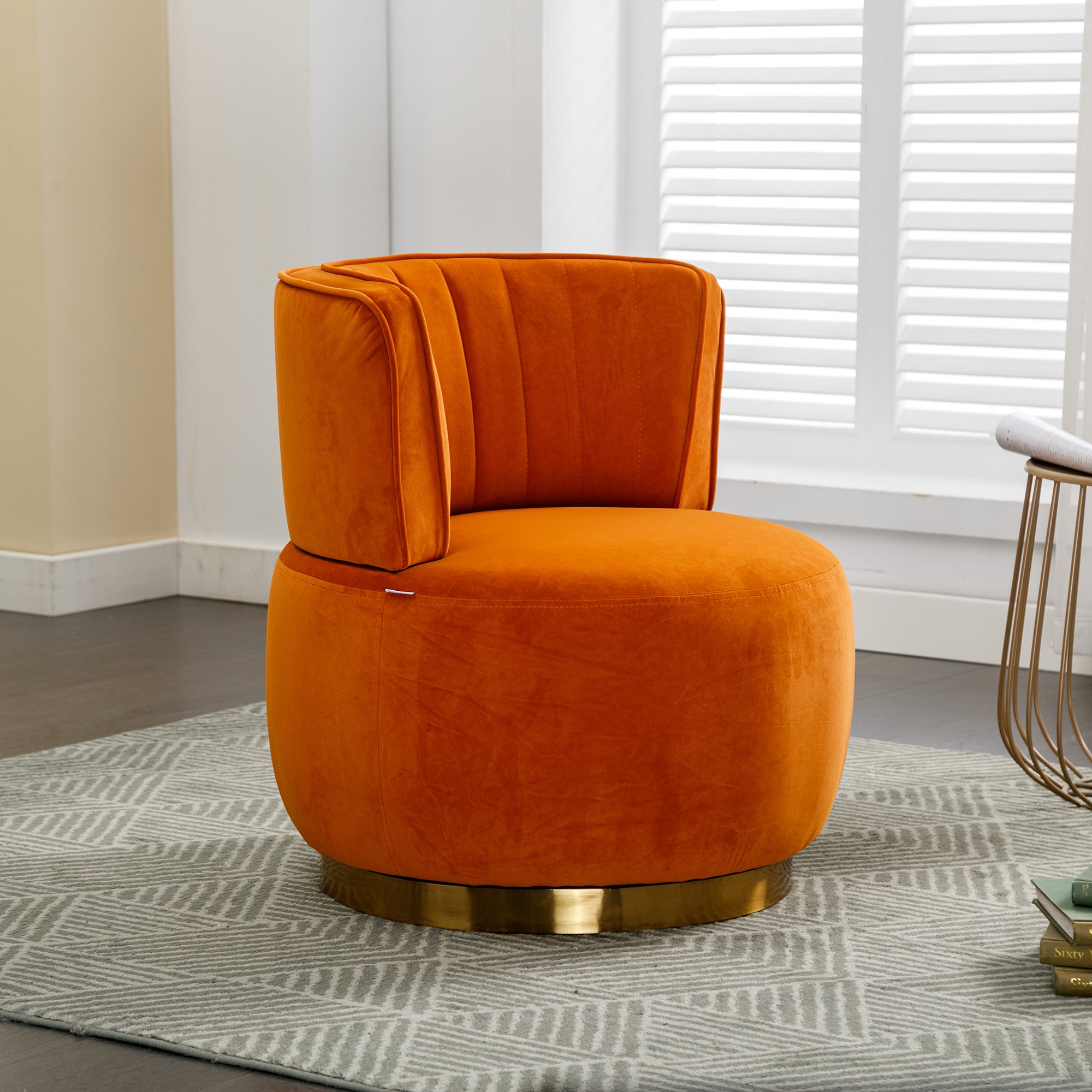 360 Degree Swivel Cuddle Barrel Accent Sofa Chair, Fluffy Velvet Round Armchair, Orange, 25.20'' x 25.59'' x 26.38'' - Grand Goldman Shop