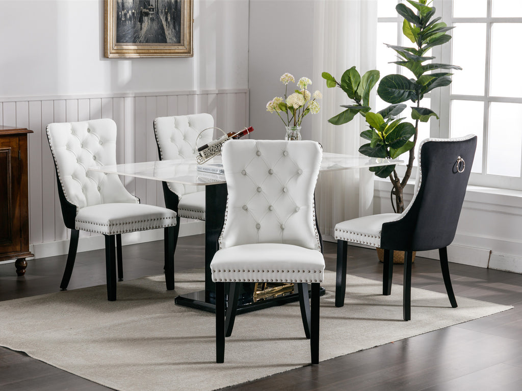 A&A Furniture,Nikki Collection Modern,High-end Tufted Solid Wood Contemporary PU and Velvet Upholstered Dining Chair with Wood Legs Nailhead Trim  2 Pcs Set,White+Black, SW2101WB - Grand Goldman Shop