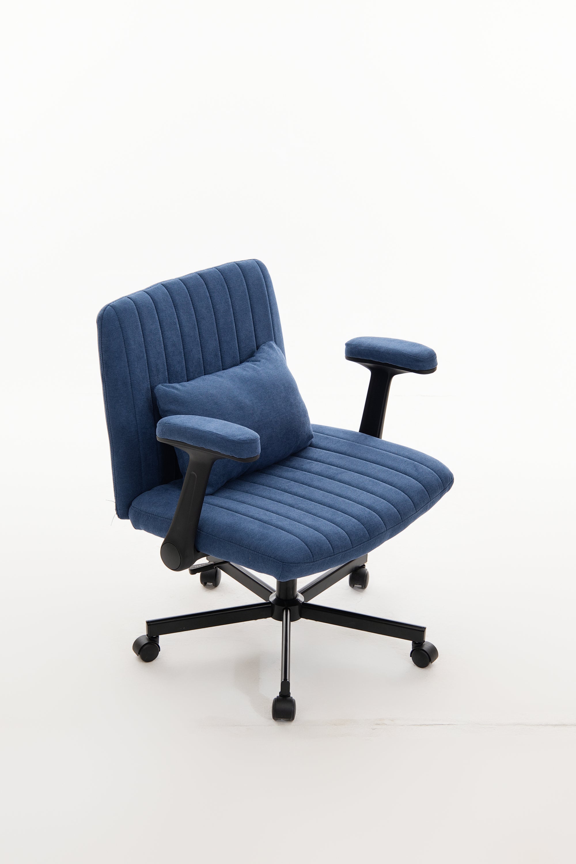 Modern Linen Blue Criss Cross Armrest Office Chair with Foldable Design, Soft Velvet Fabric, 36.6-Inch Height | Premium Home 