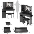 41' Large Size Left Drawer Desktop Vanity Table+Cushioned Stool Dresser Set, 2 AC+2 USB Power Station, Hair Dryer Stand, Extra Large Touch Control LED Mirror, 3-color Switch, EPA, GCC, UL Certificate - Grand Goldman Shop