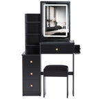 29.2' Small Size Bedside Cabinet Vanity Table + Cushioned Stool, 2 AC+2 USB Power Station, Hair dryer bracket, Extra Large Touch Control Sliding LED Mirror, 3-color Switching, EPA, GCC, UL Certificate - Grand Goldman Shop