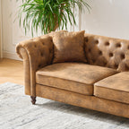 63'Chesterfield ‌tech Fabric Sofa,High-tech Fabric Roll Armrest Sofa,Upholstered Mid Century Modern Couch,2 Seater Couch for Living Room, Office, Apartment, Brown - Grand Goldman Shop