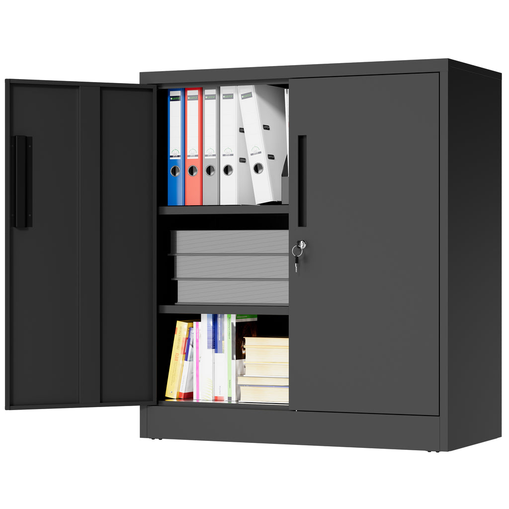 Black Heavy Duty Metal Storage Cabinet with Lock, 2-Door File Cabinet with 2 Adjustable Shelves for Home, Office, Garage (35.