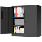 Black Heavy Duty Metal Storage Cabinet with Lock, 2-Door File Cabinet with 2 Adjustable Shelves for Home, Office, Garage (35.