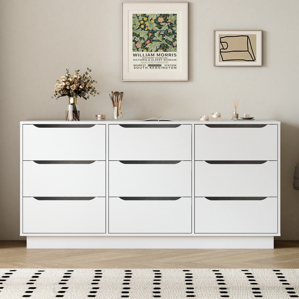 9 Drawer Dresser for Bedroom with Deep Drawers, Large Floor Wood Dressers & Chest of Drawers , Modern White Long Dressers for Closet Living Room - Grand Goldman Shop
