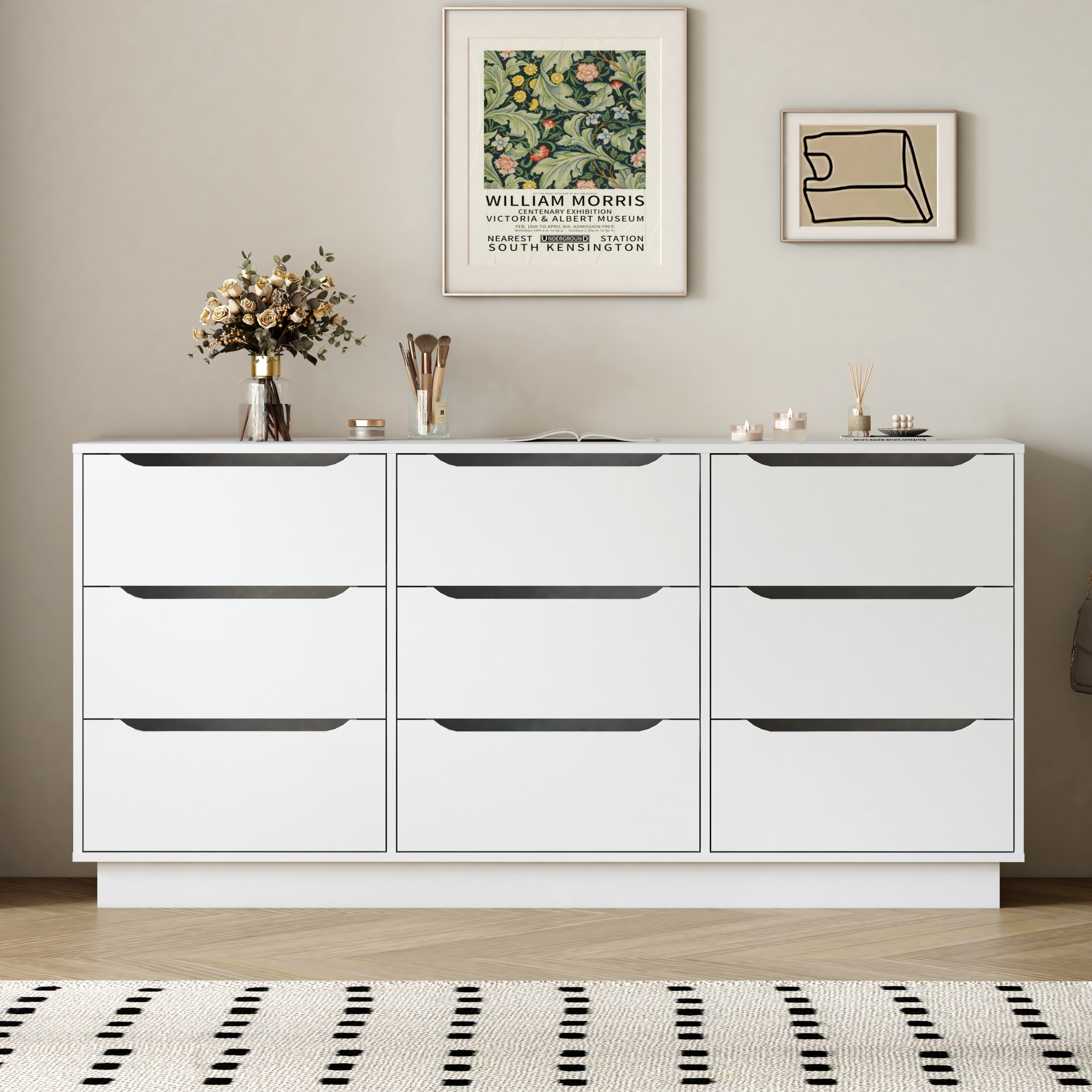 9 Drawer Dresser for Bedroom with Deep Drawers, Large Floor Wood Dressers & Chest of Drawers , Modern White Long Dressers for Closet Living Room - Grand Goldman Shop