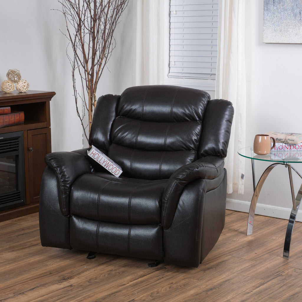 Classic Design Black Berry PU Upholstery Glider Recliner Chair with Spacious Comfort and Durable Construction - Grand Goldman Shop