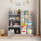Kids Bookshelf and Toy Storage Organizer, Multifunctional 4 Tier Wooden Kids Book Shelf with  Bookcase Display Stand in Kids 