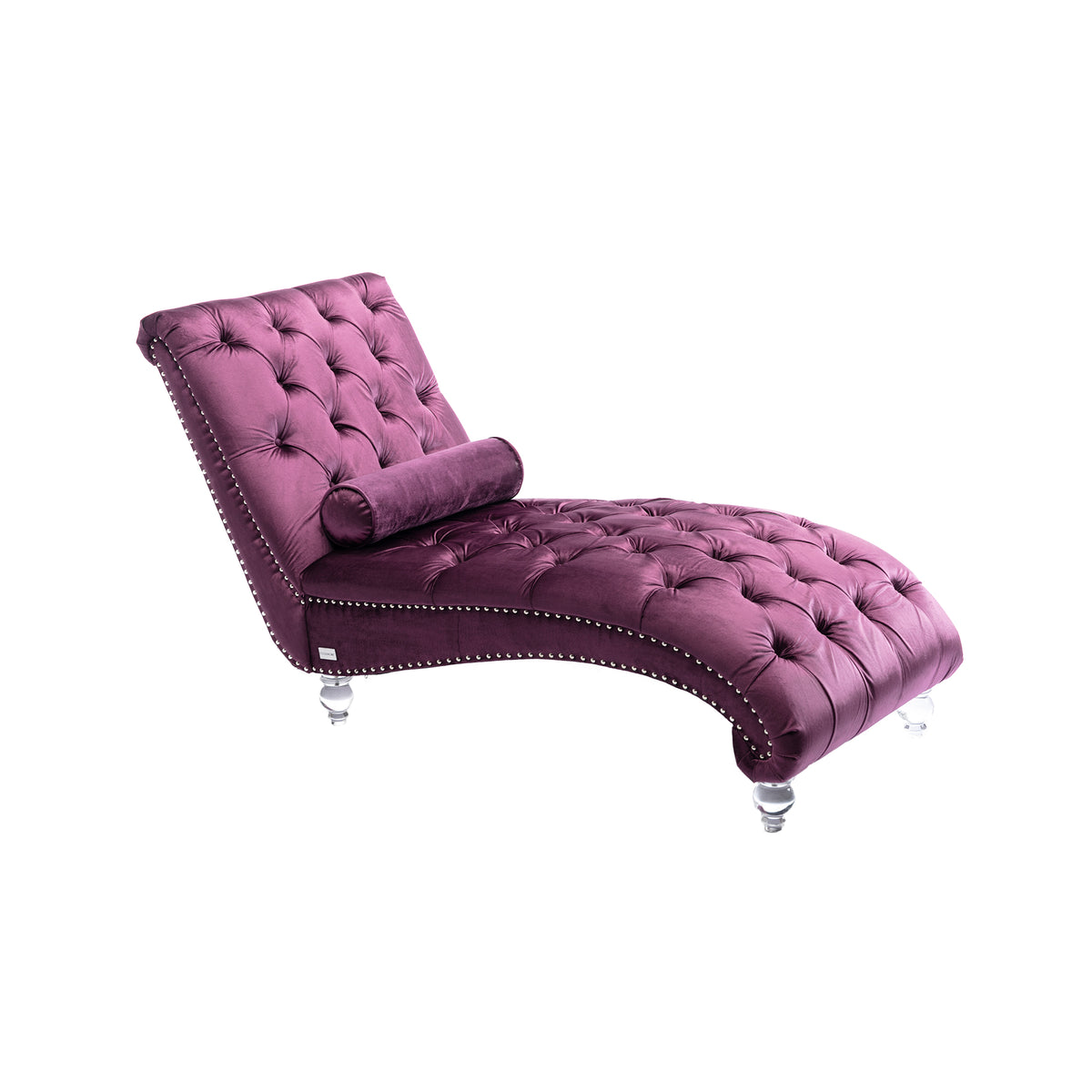 Velvet Chaise Lounge Indoor, Button-Tufted Upholstered Chaise Lounge Chair with Pillow for Bedroom Living Room Office, Purple Velvet - Grand Goldman Shop