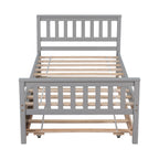 Twin Bed with Trundle, Platform Bed Frame with Headboard and Footboard, for Bedroom Small Living Space,No Box Spring Needed,Grey - Grand Goldman Shop
