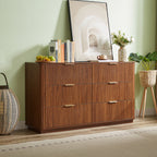 6 Drawers Dresser,55' Wide Modern Chest of Drawers Curved wave Design, Dresser TV Stand, Wood Drawer Organizer for Bedroom, Living Room, Hallway, Walnut,55.12''W x 15.75''D x 31.5''H. - Grand Goldman Shop