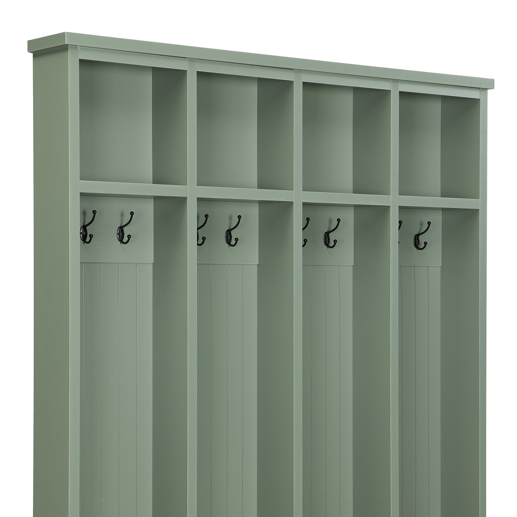 Farmhouse Hall Tree with 8 Hooks, Practical Entryway Bench with Open Compartments, 76.7'H Modern 3-in-1 Wooden Style Coat and Shoe Rack for Mudroom, Living Room, Mint Green (OLD SKU: N721P292601M) - Grand Goldman Shop