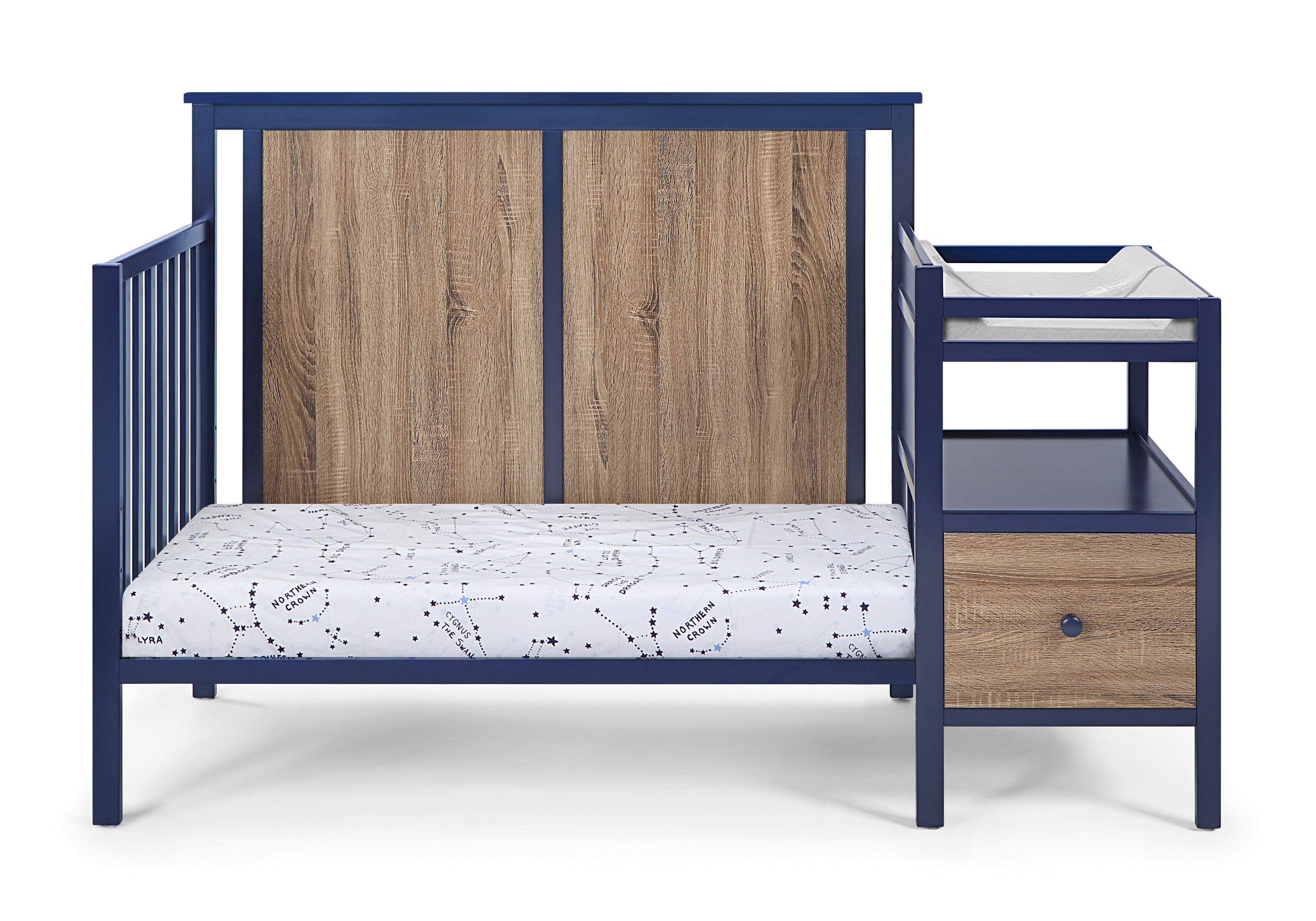 Connelly 4-in-1 Crib and Changer Combo Midnight Blue/Vintage Walnut | Premium Home Decor - Grand Goldman