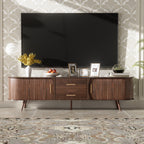 Mid-Century Modern TV Stand for 80' TV, Entertainment Center with Storage in Dark Brown, Solid Wood and MDF Construction, 70.8' L x 15.5' W x 18.1' H - Grand Goldman Shop