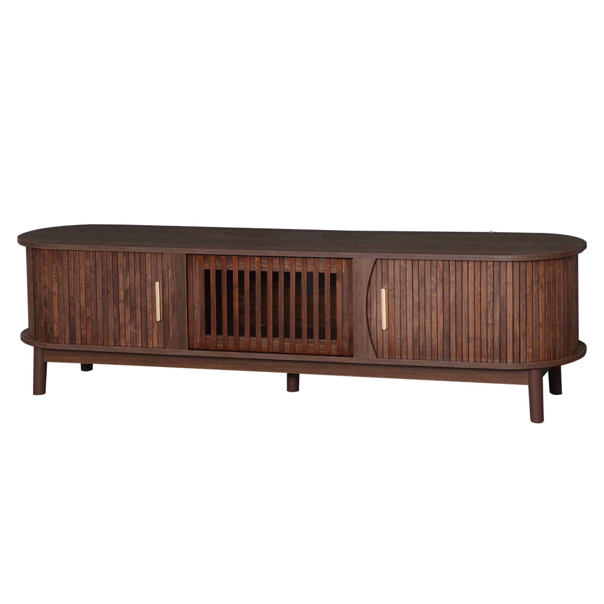 Modern Farmhouse TV Stand for 75' TVs, Wood Entertainment Center with Storage Cabinet, TV Console Table for Living Room, Bedroom in Dark Brown with Solid Wood Legs and MDF Construction - Grand Goldman Shop