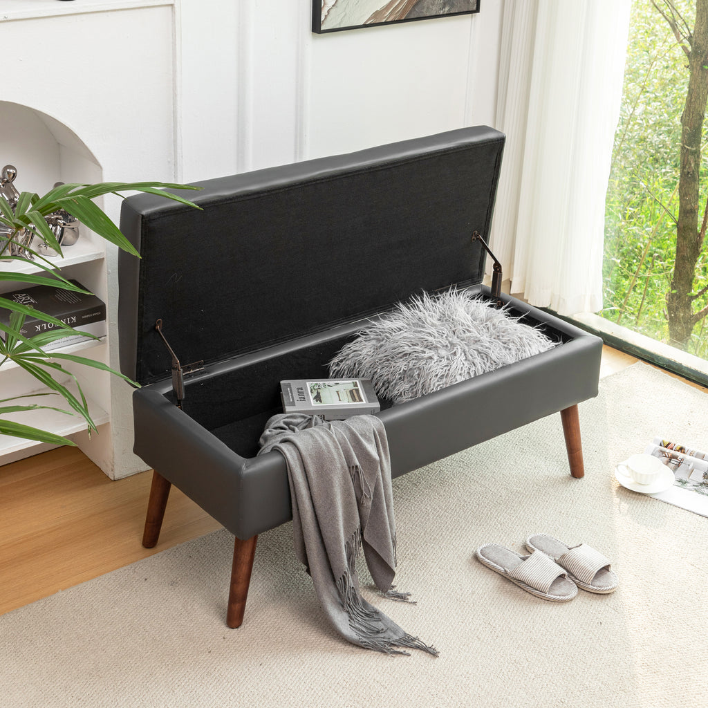 Storage Bench with Storage Bench for Bedroom End of Bed Bench Foot of Bed Bench Entryway Bench Storage Ottoman Bench 43.3' W x 17.7' Dark Grey Leather Bench - Grand Goldman Shop