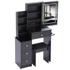 29.2' Small Size Bedside Cabinet Vanity Table + Cushioned Stool, 2 AC+2 USB Power Station, Hair dryer bracket, Extra Large Touch Control Sliding LED Mirror, 3-color Switching, EPA, GCC, UL Certificate - Grand Goldman Shop