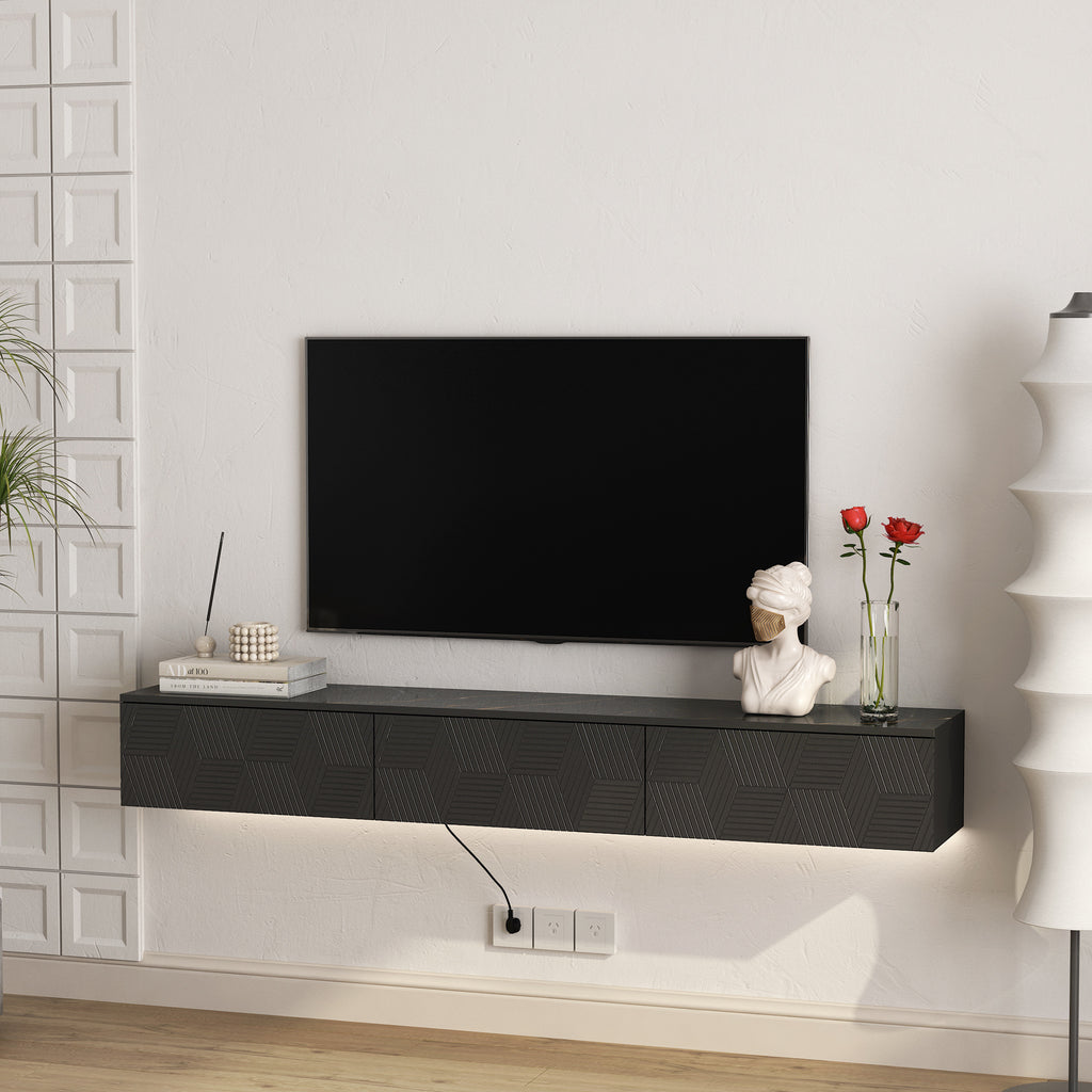 Floating TV Stand Wall Mounted with 16 Color LEDs,67' Modern TV Stand, Floating TV Cabinet Entertainment Center for 55 60 65 Inch TV,Black - Grand Goldman Shop