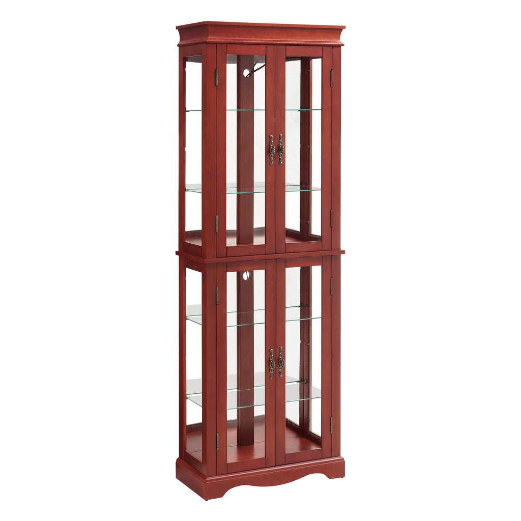 Lighted Glass Curio Display Cabinet,Display Cabinet,Glass Storage Cabinet Glass Wine cabinet Wood Frame Toy Display for Living Room, Kitchen, Pantry light bulb included Cherry - Grand Goldman Shop