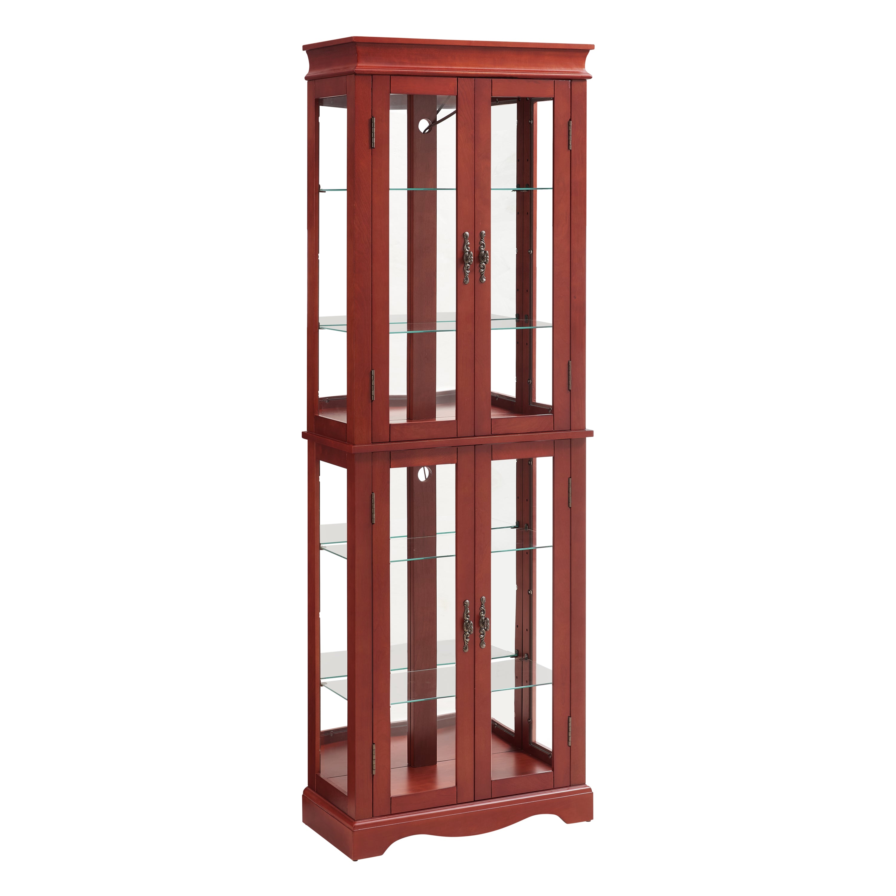 Lighted Glass Curio Display Cabinet,Display Cabinet,Glass Storage Cabinet Glass Wine cabinet Wood Frame Toy Display for Living Room, Kitchen, Pantry light bulb included Cherry - Grand Goldman Shop
