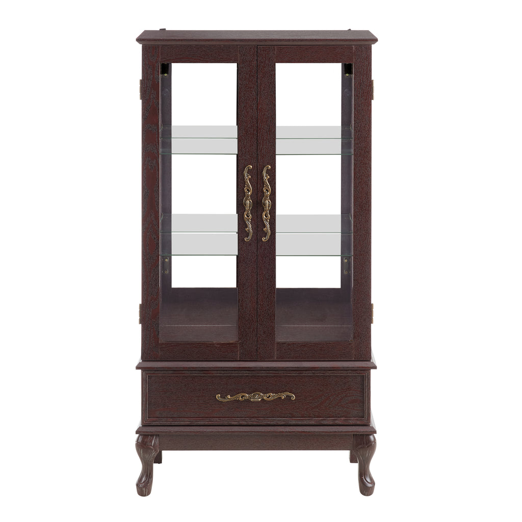 Curio Cabinet Lighted Glass Cabinet Glass Wine Cabinet Curio Display Cabinet with Adjustable Glass Shelves 2 Doors and 1 drawer Cabinet Sideboard With Bulb Included Dark Cherry - Grand Goldman Shop