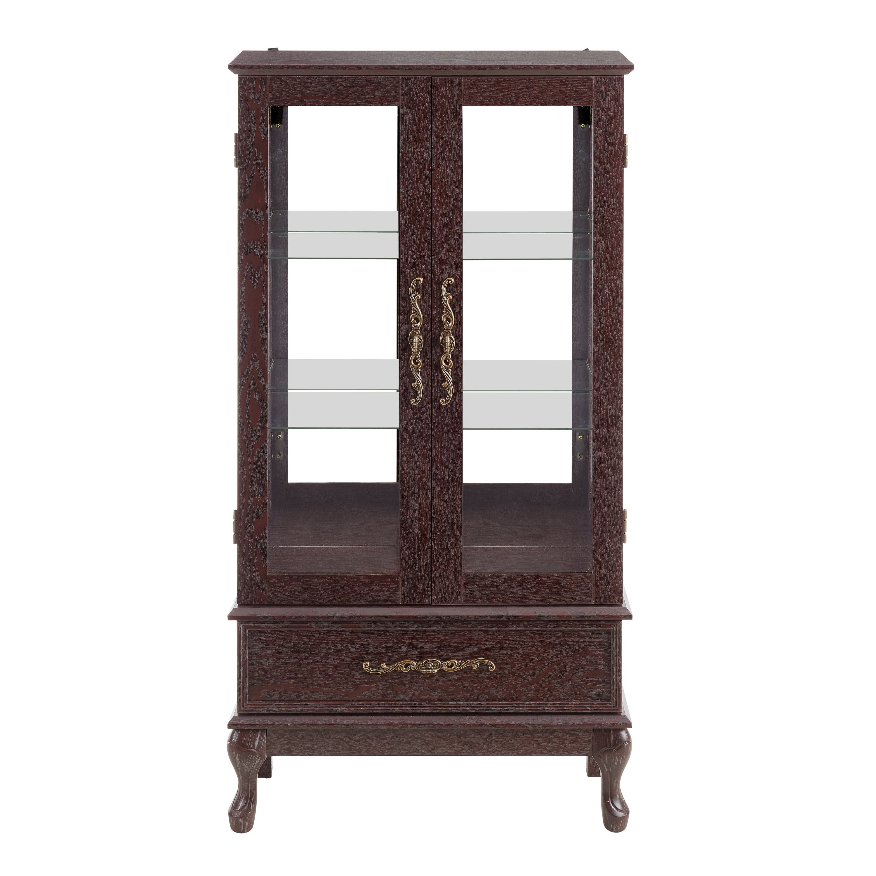 Curio Cabinet Lighted Glass Cabinet Glass Wine Cabinet Curio Display Cabinet with Adjustable Glass Shelves 2 Doors and 1 drawer Cabinet Sideboard With Bulb Included Dark Cherry - Grand Goldman Shop