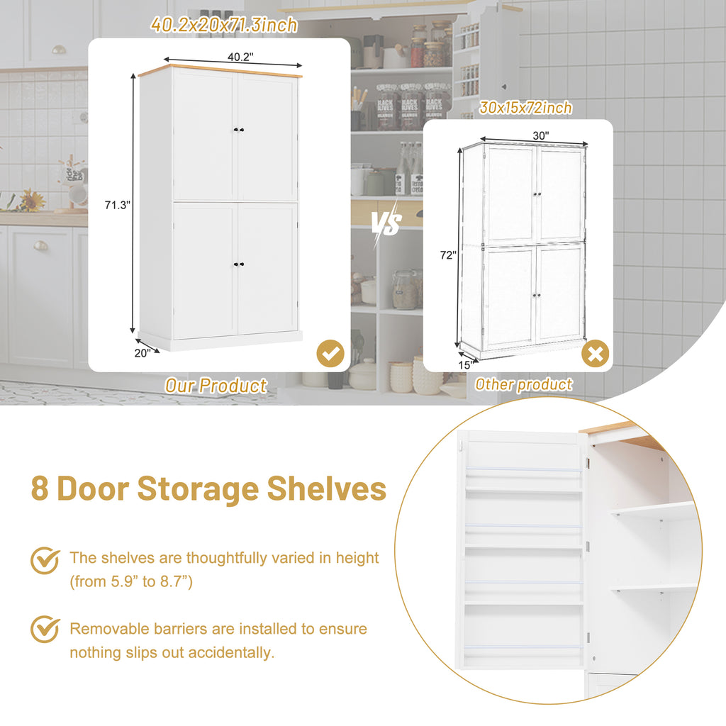 [Assembly Video Provided]TOPMAX 40.2x20x71.3inch High Freestanding Kitchen Pantry Large Cupboard Storage Cabinet with 2 Drawers, 2 Adjustable Shelves, 8 Door Shelves for Kitchen, Dining Room,White - Grand Goldman Shop