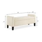 Upholstered Tufted Button Storage Bench with nails trim,Entryway Living Room Soft Padded Seat with Armrest,Bed Bench - Cream - Grand Goldman Shop