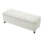 Ottoman Bench with Storage, White Boucle Surface, Rubber Wood Legs, 300 lbs Capacity - Grand Goldman Shop