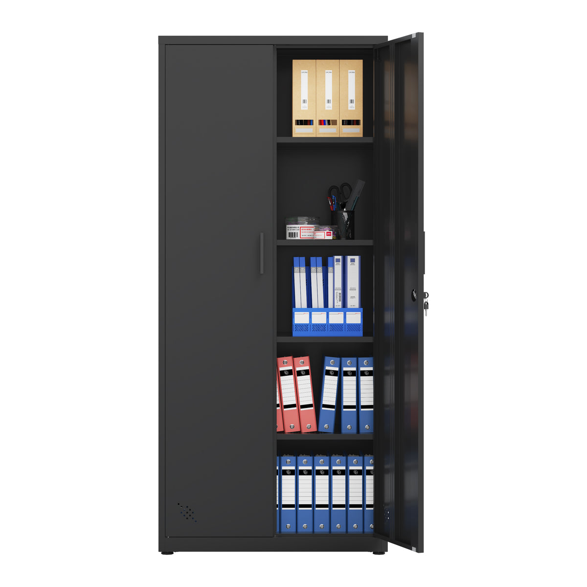 High Storage Cabinet with 2 Doors and 4 Partitions to Separate 5 Storage Spaces, Home/ Office Design | Premium Home Decor - G