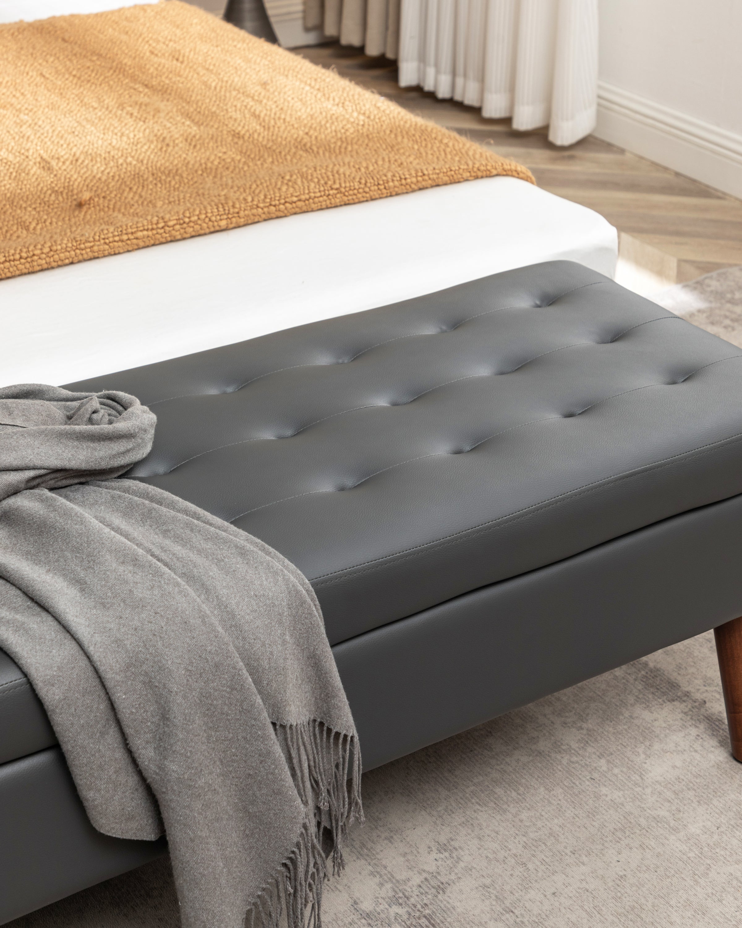 Storage Bench with Storage Bench for Bedroom End of Bed Bench Foot of Bed Bench Entryway Bench Storage Ottoman Bench 43.3' W x 17.7' Dark Grey Leather Bench - Grand Goldman Shop