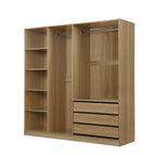 Doorless Wooden Storage Wardrobe for Dedroom with Shelves and 3 Drawers,Nature - Grand Goldman Shop