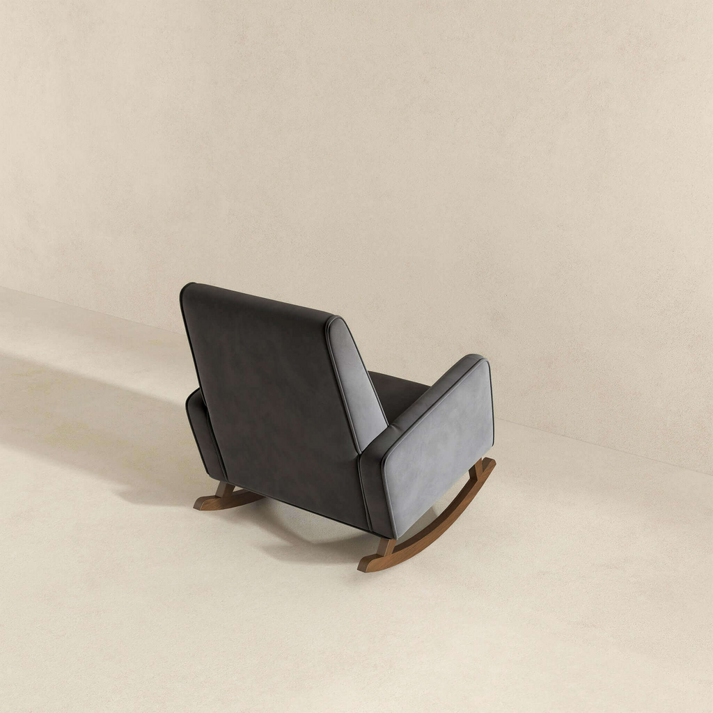 Elegant Style Demetrius Dark Grey Fabric Rocking Chair with Solid Wood Frame for Living Room and Nursery 36.6'H x 27.5'W x 39'D for Living Room Bedroom Reading - Grand Goldman Shop