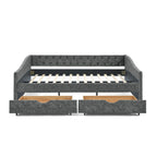 Mid-Century Grey Upholstered Tufted Daybed with Drawers and Copper Nail Trim, Queen Size (84.5'x63.5'x26.5') - Grand Goldman Shop