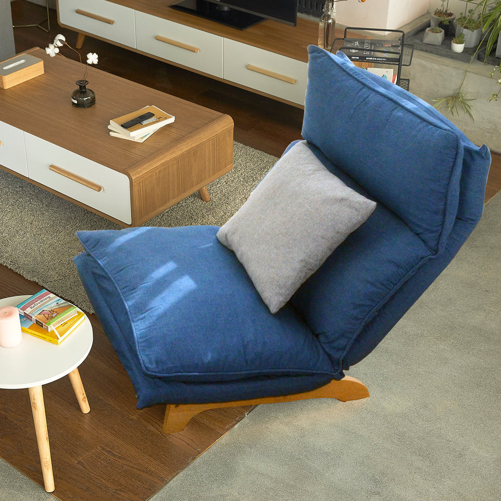 Modern Dark Blue Metal Frame Foldable Reclining Floor Chair – Lazy Leisure Sofa for Balcony or Bedroom - Grand Goldman Shop