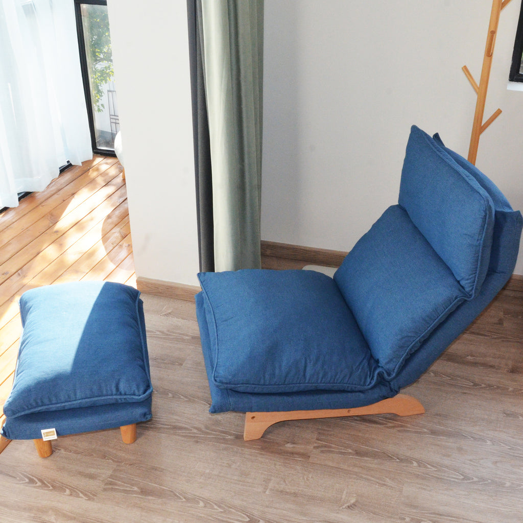 Modern Dark Blue Metal Frame Foldable Reclining Floor Chair – Lazy Leisure Sofa for Balcony or Bedroom - Grand Goldman Shop