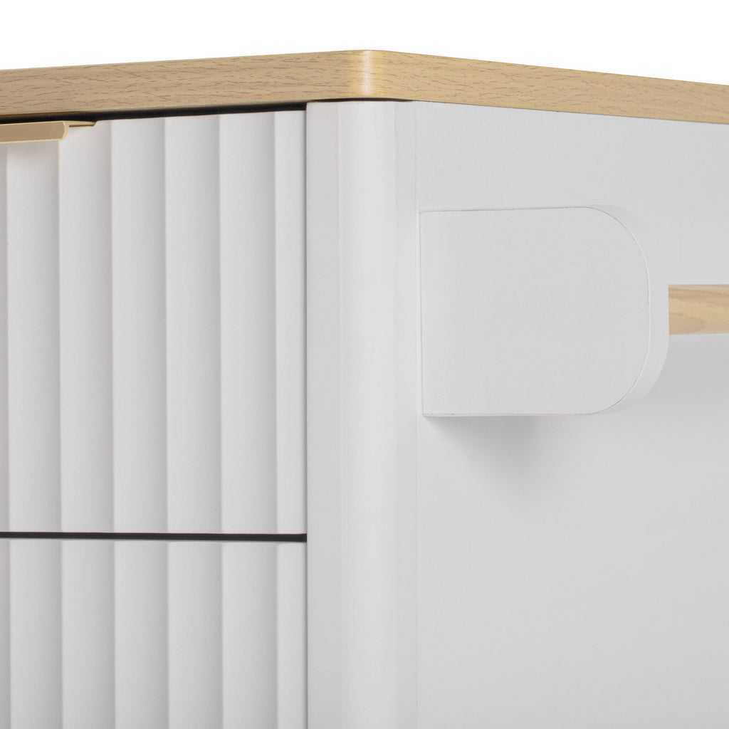 K&K Fluted Kitchen Island with Storage, 55.5' Kitchen Island with Drop Leaf, Power Outlet, 4 Doors and 3 Drawers, Rolling Island Table with Wood-grain Top, Curved Edge for Kitchen,Dining Room White - Grand Goldman Shop