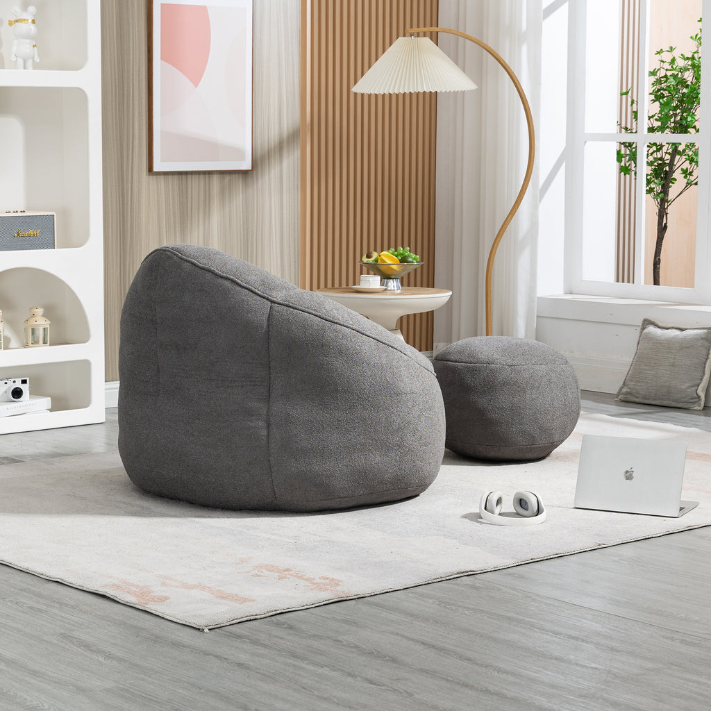 Bedding Bean Bag Sofa Chair with High-Pressure Foam and Footrest, Grey Microfiber - Grand Goldman Shop