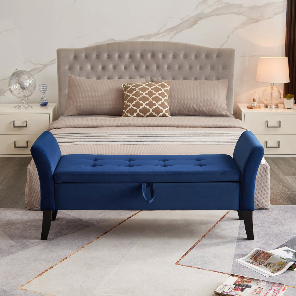 51.5' Bed Bench with Storage Navy Blue Velvet - Grand Goldman Shop