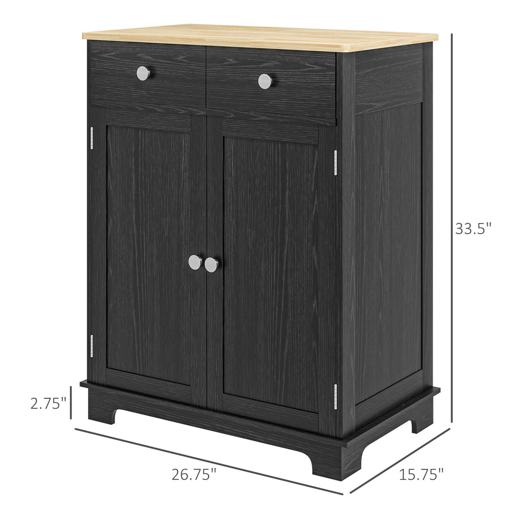 HOMCOM Sideboard with Solid Wood Countertop, Modern Kitchen Storage Cabinet, Coffee Bar Cabinet with 2 Drawers, Doors and Adj