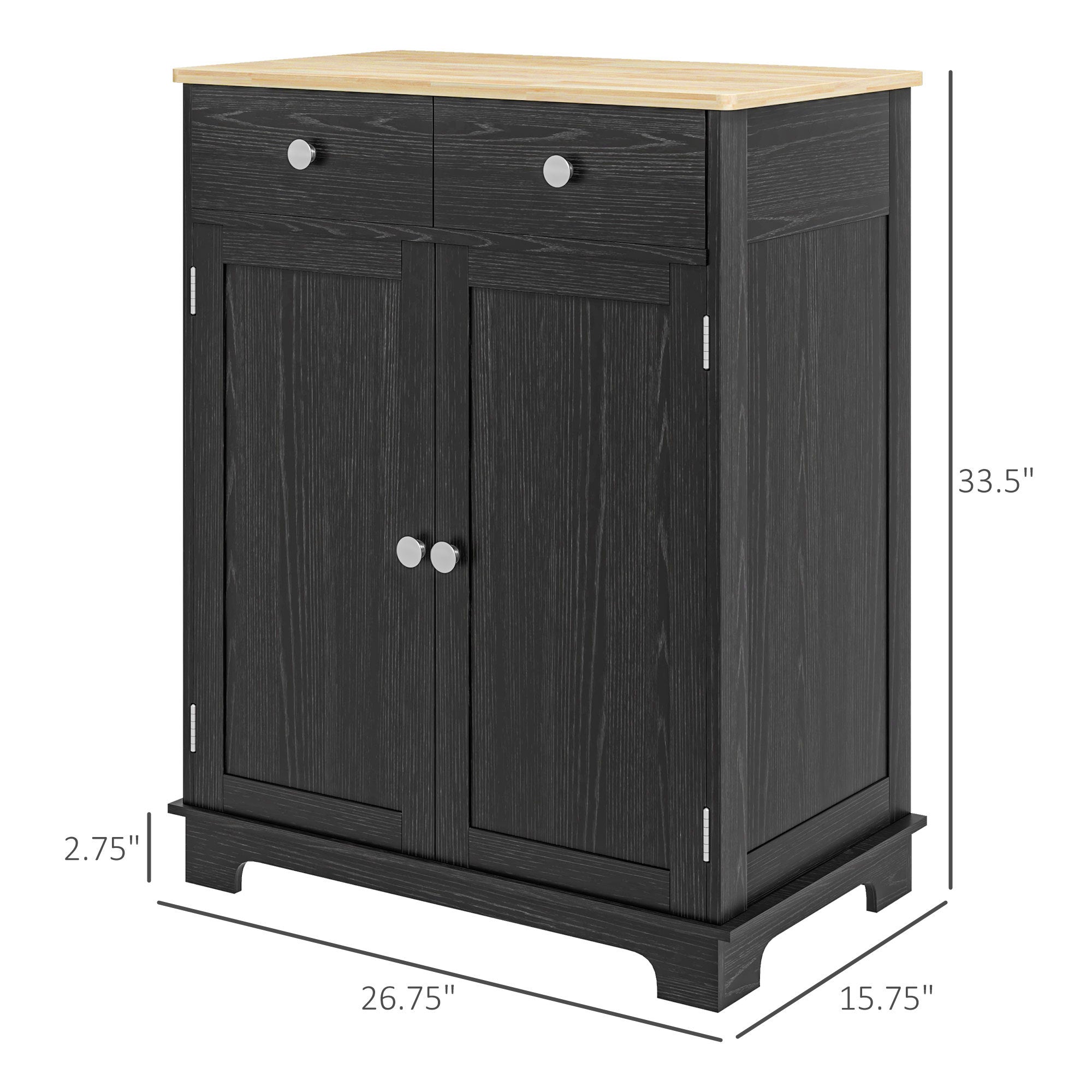 HOMCOM Sideboard with Solid Wood Countertop, Modern Kitchen Storage Cabinet, Coffee Bar Cabinet with 2 Drawers, Doors and Adj