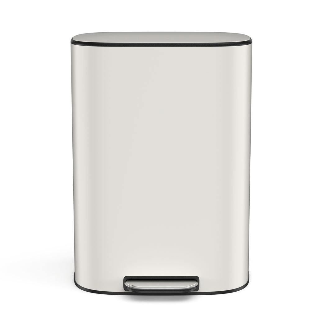 13 Gallon 50L Kitchen Foot Pedal Operated Soft Close Trash Can - Stainless Steel Ellipse Bustbin - White - Grand Goldman Shop